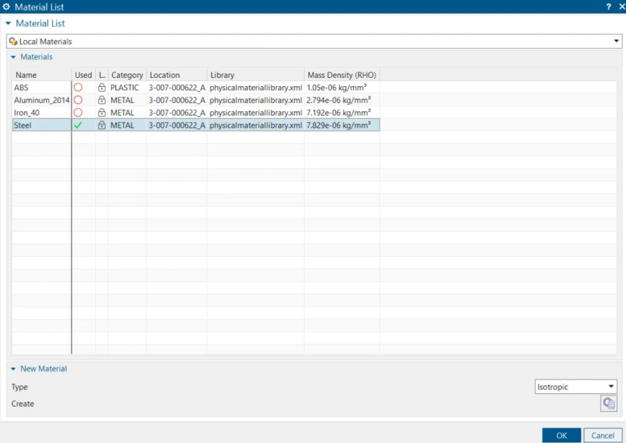 Performance Predictor setup - selecting material