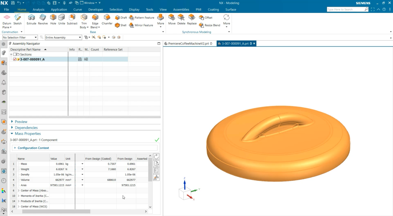 Investigate changes to product mass properties within the Assembly Navigator